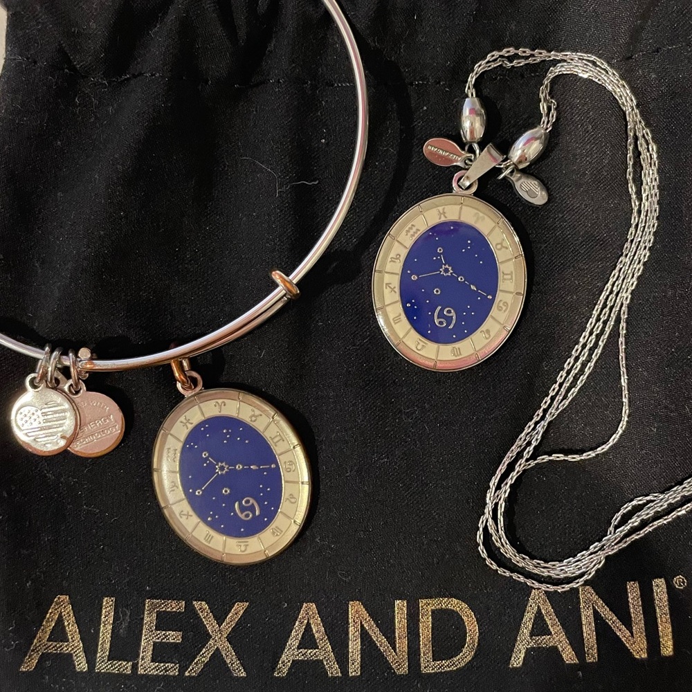 Alex and Ani Zodiac Cancer Bangle & Necklace EUC